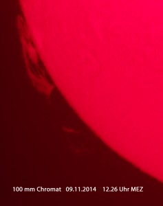 Protuberanz am 09.11.2014 - 12.26 Uhr MEZ
