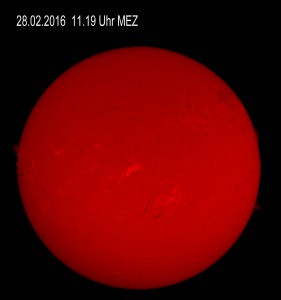 H-alpha Aufnahme vom 28.02.2016