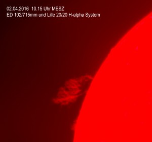 Protuberanz am 02.04.2016