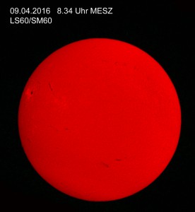 Sonne im H-alpha Licht am 09.04.2016