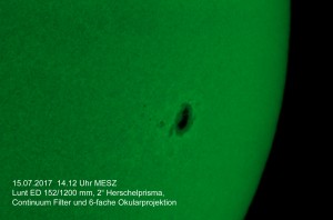 Weisslichtaufnahme vm 15.07.2017 Lunt ED 152/1200 mm