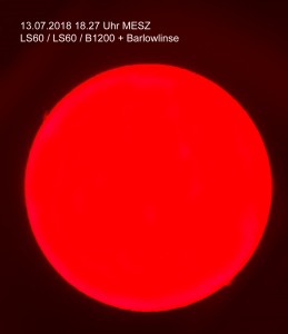 Sonnenscheibe mit kleinen Protuberanzen am 13.07.2018