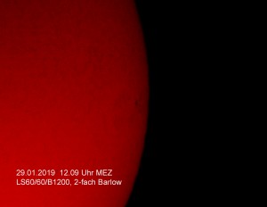 H-alpha Aufnahme vom 29.01.2019