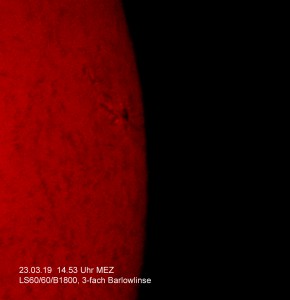 H-alpha Aufnahme vom 23.03.19