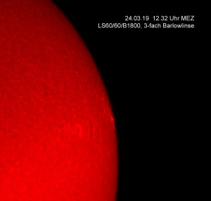 H-alpha Aufnahme vom 24.03.19