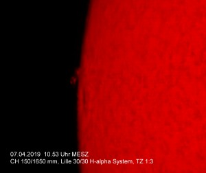 H-alpha Aufnahme am 07.07.19